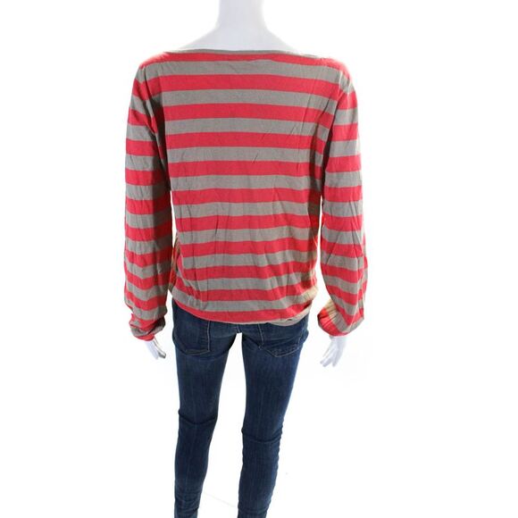 TSE Say Womens Cotton Striped Print Round Neck Bishop Sleeve Top Pink Size L - Picture 4 of 6